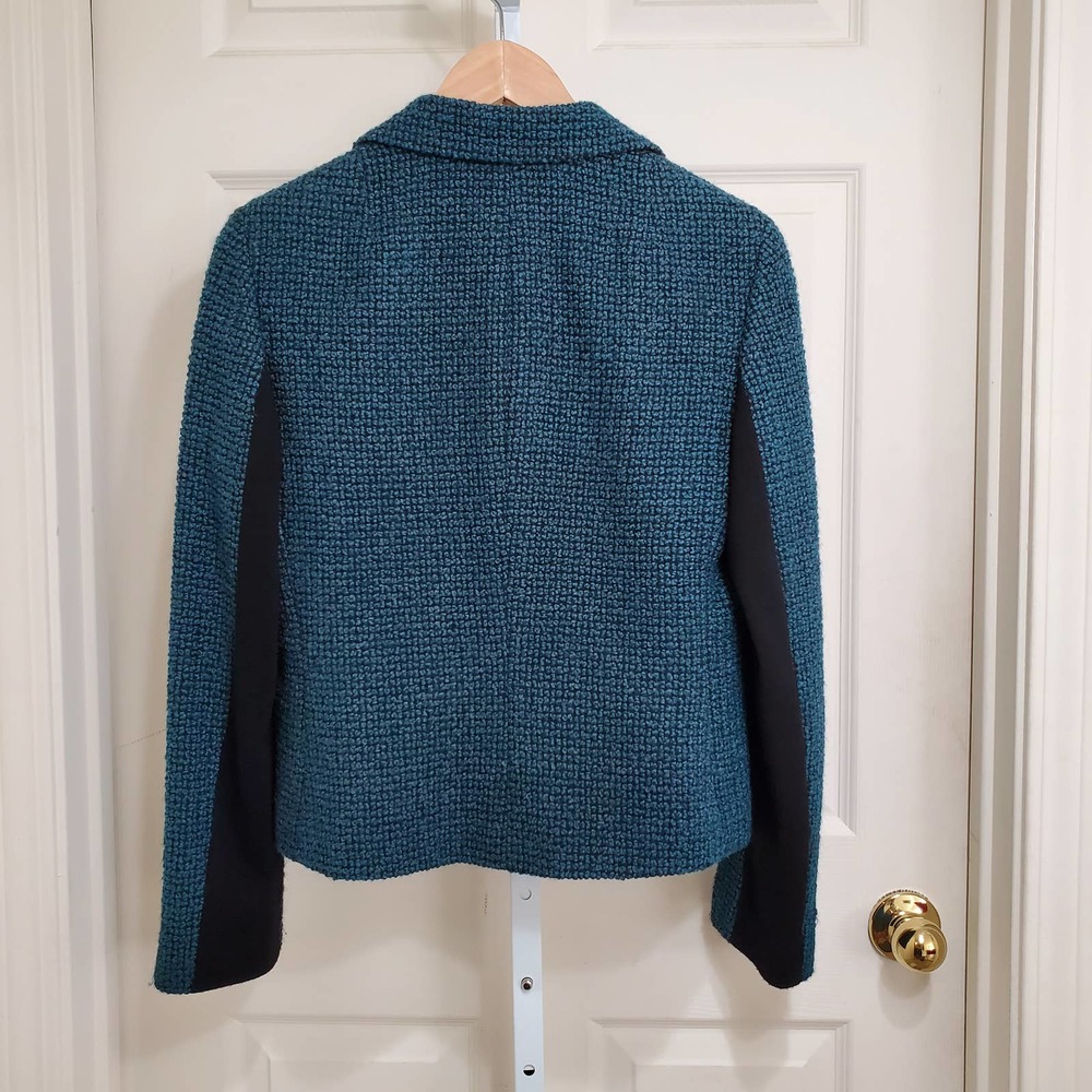 AKRIS PUNTO Emerald Green/Black Textured Buttoned Wool Blend Blazer sz US 8 - Picture 2 of 10